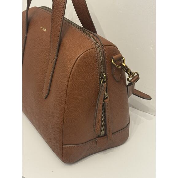 NWT Fossil Sydney Satchel Handbag Crossbody Strap Medium Brown Leather - Picture 8 of 15